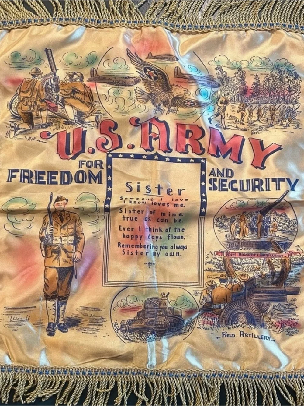 Lot of 4 Vintage Military Souvenir Pillow Covers